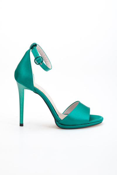 LİLLA Women's High Thin Heeled Green Satin Evening Dress Shoes