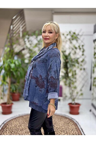 Punta Otantik Yg10507 Italian Scarf Sweater Blue