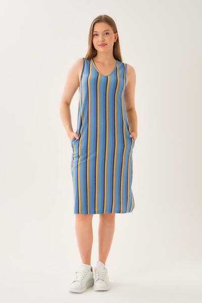 ALEXANDERGARDI Striped V-Neck Thick Strap Dress