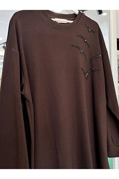 MRM MERAM BUTİK Shoulder Pad Tex Stone Tunic - Brown - 44