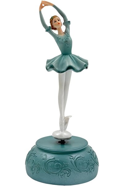 B&D صندوق موسيقى - صندوق موسيقي مزخرف على شكل راقصة باليه باللون الأخضر الفيروزي مع قاعدة مزخرفة