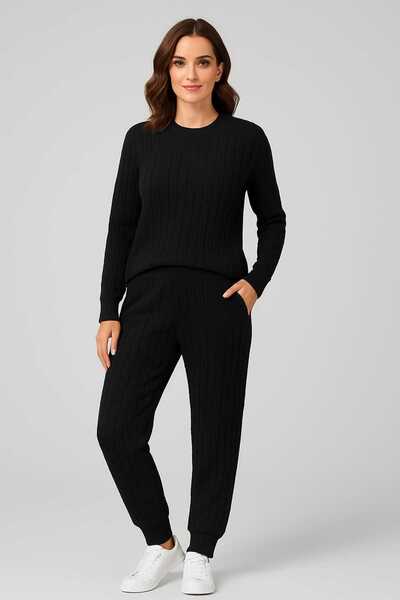 ANATOLIATEKSTILE 2-Piece Knitted Tracksuit, One Size (S-L) – Sweater + Pants, Thermal Comfort, Soft Material