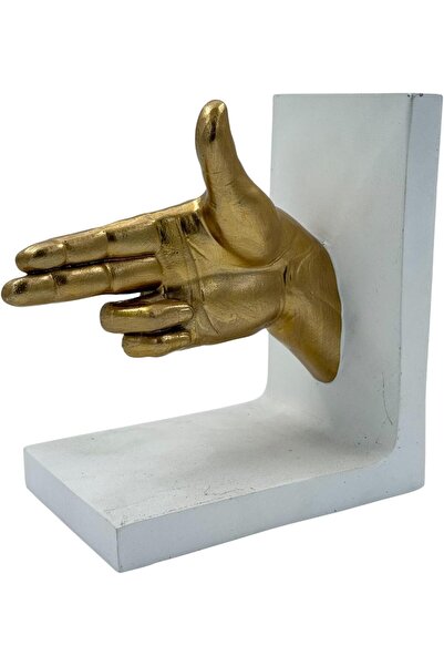 B&D حامل كتب مزخرف يدوي باللون الذهبي، قاعدة بيضاء، تصميم عصري، ديكور مكتب منزلي منحوت