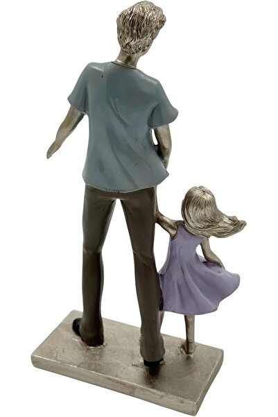 B&D DÉCOR Decorative Parent-Child Sculpture, Silver & Gray Resin Figurine with Base