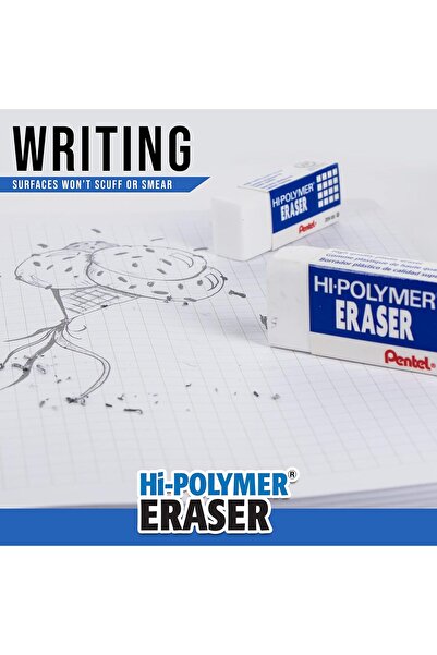 Pentel Hi-Polymer Block Eraser, Large, White, Pack of 10