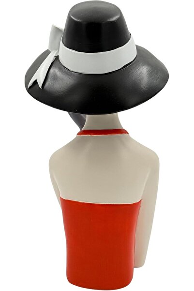 B&D Vintage Lady Statue with Hat and Cigarette - Retro Woman in Red Dress