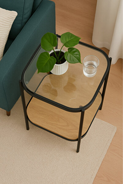 GESR HOME Contemporary Side Table with Glass Top and Metal Frame – Elegant Living Room Design