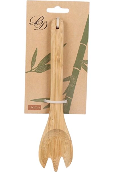 B&D Natural Bamboo Serving Fork, 17x5.7cm, Eco Kitchen Utensil with Decorative Leaf Pattern Packagin