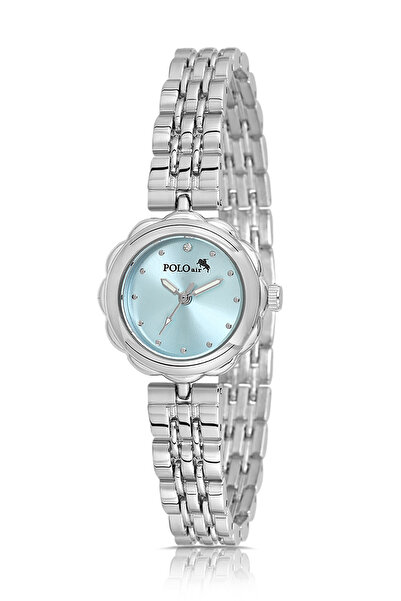 Polo Air Elegant Flower Case Women Wristwatch Silver Light Blue Color Pl-1561B4X