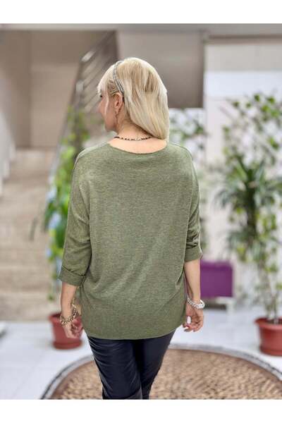 Punta Otantik Yg59100 Italian Stone and Butterfly B Printed Knitwear Blouse Khaki