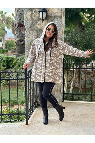 Punta Otantik Yg10926 Hooded Zippered Camouflage Pattern Italian Felt Coat