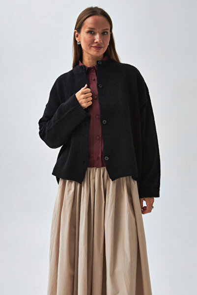 ZÜLAYS Düğmeli Triko Hırka Siyah