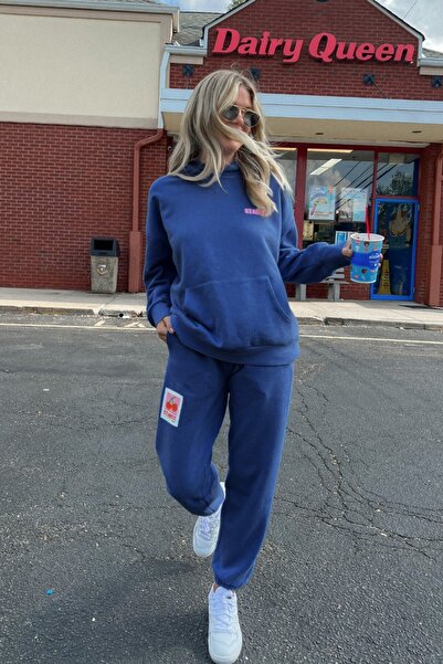 GIA - ART Σετ γυναικεία αθλητική φόρμα Oversize Cherry STARFIT με στάμπα Marine – 3 νήματα φλις, με κουκούλα, ελαστικό πόδι