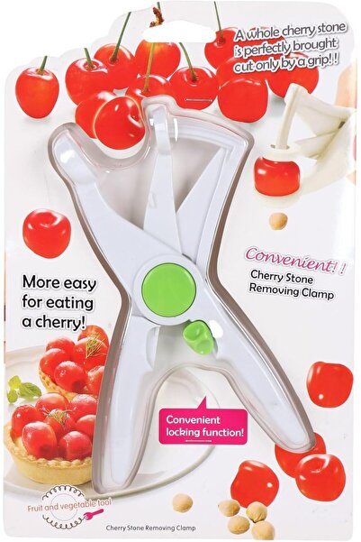 B&D Cherry Stone Remover Clamp with Locking Function, White & Green