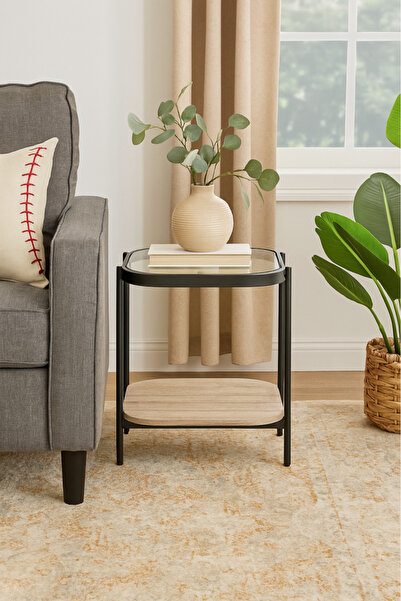HOMEZ NEED Contemporary Side Table with Glass Top and Metal Frame – Elegant Living Room Design