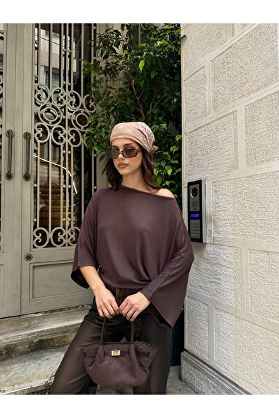 BEJNA Women's Batwing Sleeve Off Shoulder Modal Textured Blouse