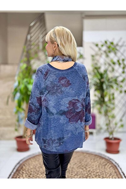 Punta Otantik Yg10507 Italian Scarf Sweater Blue