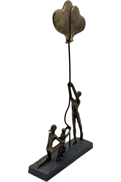 B&D DÉCOR Bronze Sculpture - Family with Balloon Decorative Metal Figurine with Black Base