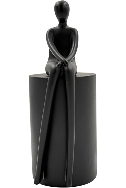 B&D POLYRESIN DÉCOR Modern Minimalist Decorative Figurine, Black Polyresin Seated Figure Sculpture