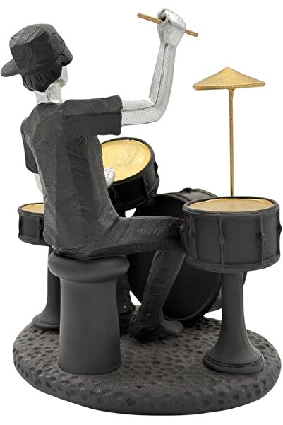 B&D DÉCOR Drummer Figurine - Black & Gold Jazz Sculpture with Drum Set