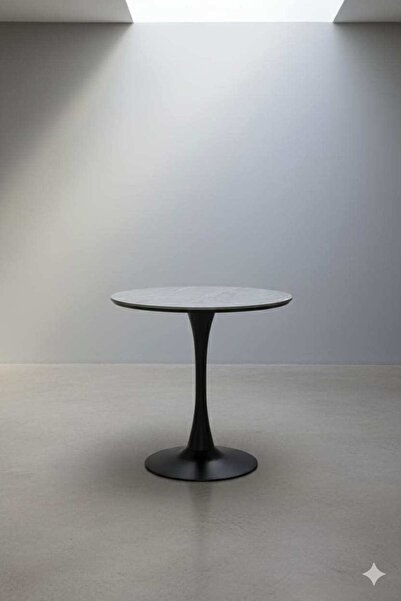 Generic طاولة قهوة وشاي دائرية من الرخام باللون الرمادي (70 × 70 سم)