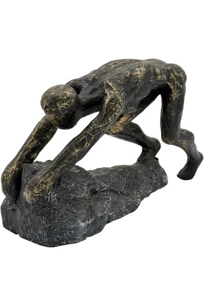 B&D DÉCOR Modern Climbing Figure Sculpture, Black & Gold Patina