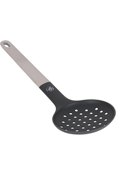 B&D Professional Nylon Kitchen Skimmer, Black and Gray, Perforated Design with Long Handle
