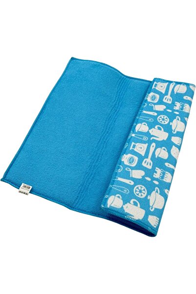 B&D Banddtools Microfiber Dish Drying Mat, Blue with Kitchen Utensils Print, 46 x 46 cm