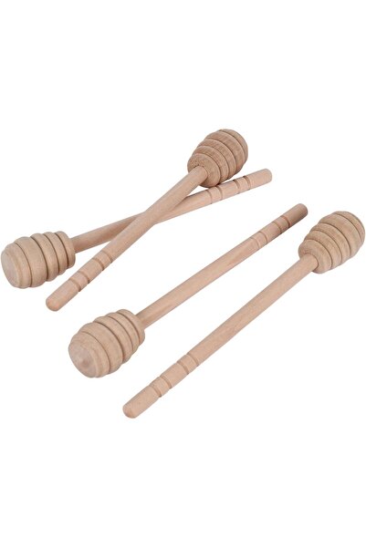 B&D Wooden Honey Dipper Set, Natural Wood Muddler, Traditional Beehive Design, 4 Pack