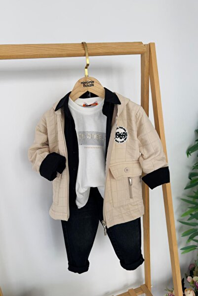 Minigimin Cicileri My Little One's Cicileri Loş Angel Quilted Cardigan 4-Piece Boys' Set - Beige