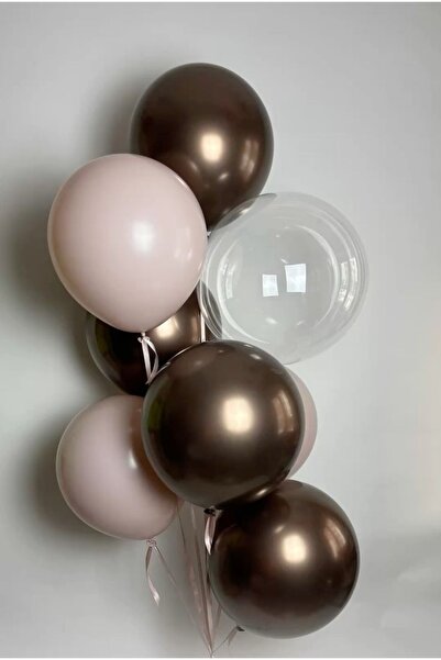 Çemrek Süs Parti Powder Brown Transparent Balloon Bundle 12 Pieces