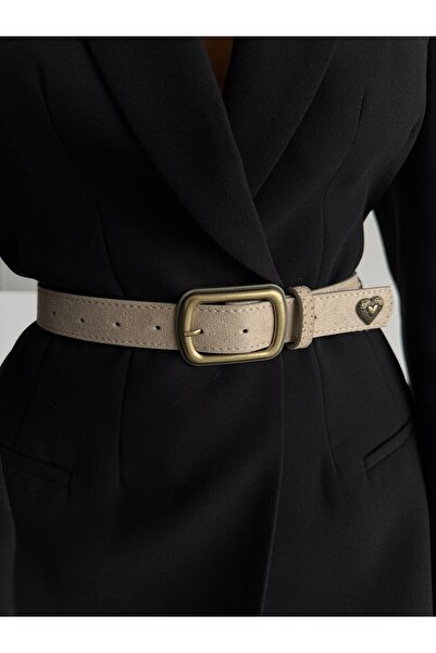 Fiori Women's Trouser Belt with Square Buckle and Heart Accessories, Coat Belt, Shirt Belt, Dress Belt