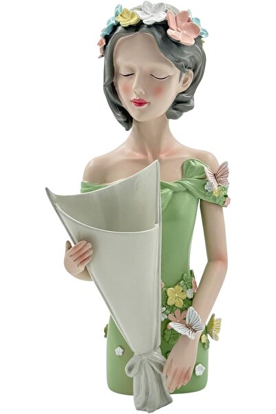 B&D Decorative Ceramic Statue, Vintage Holiday Collectible, Green Dress with Butterflies & Flowers,