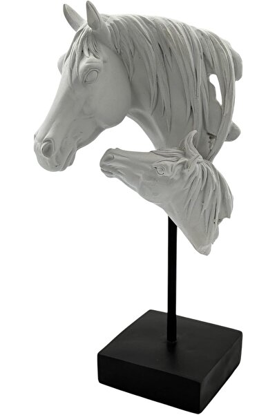 B&D Decorative Horse Head Statue by banddtools — Double Horse White Resin on Black Base