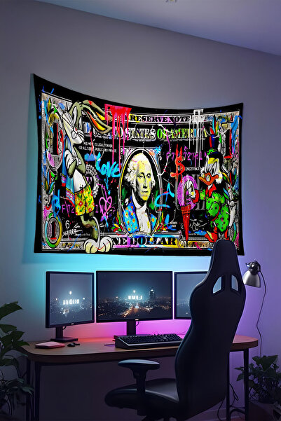 RUGRUMBA Para Baskılı Duvar Örtüsü – Gamer Temalı, Kaliteli Kumaş, Tapestry D...