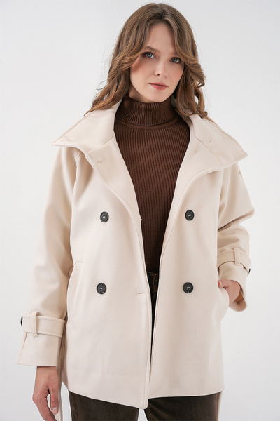 Bigdart Women's Belted Cashmere Coat 9162 - Ecru