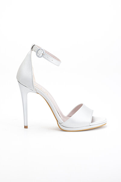 LİLLA Women's High Thin Heeled Silver Satin Evening Dress Shoes