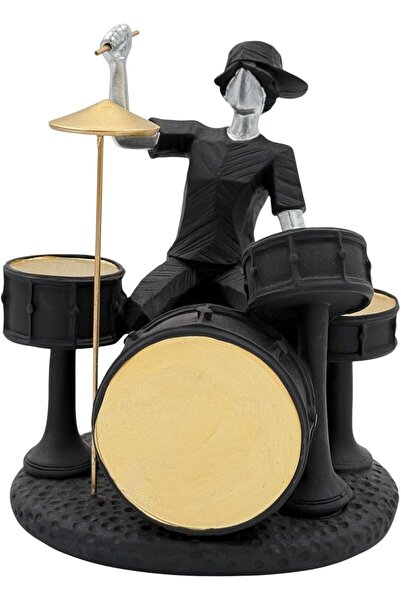 B&D DÉCOR Drummer Figurine - Black & Gold Jazz Sculpture with Drum Set