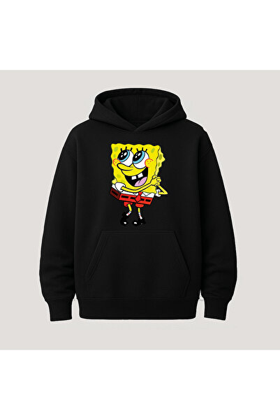 SVART WEAR سويت شيرت هوديي بأكمام طويلة من القطن مطبوع عليه سبونج بوب مع جيب ...