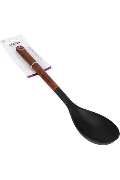 B&D ملعقة طبخ سوداء بمقبض خشبي، أداة مطبخ فاخرة للطبخ والخبز، ذكية