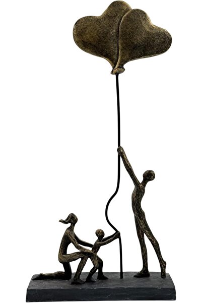 B&D DÉCOR Bronze Sculpture - Family with Balloon Decorative Metal Figurine with Black Base