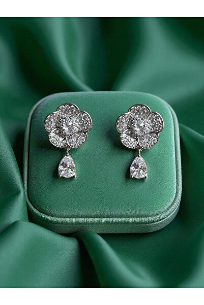Mira Glam Flower earrings with zirconia stones