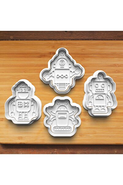 Hobist مجموعة الروبوتات اللطيفة المكونة من 4 قوالب للكوكيز والعجين السكري