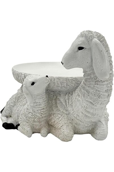 B&D Decorative White Sheep Ceramic Candle Holder Sculpture - Farmhouse Home Decor