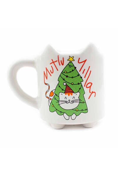 PALTO TASARIM Meow 16 Handmade 3D Cream Glossy Mug - Handmade Ceramic Mug