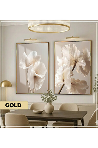 Harikabirev HARİKABİREV|SOFT| KREM RENK ÇİÇEKLİ KOMBİNİ |ÇERÇEVELİ CAM TABLO 2Lİ DİKEY