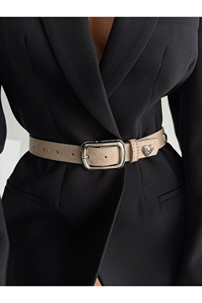 Fiori Women's Trouser Belt with Square Buckle and Heart Accessories, Coat Belt, Shirt Belt, Dress Belt