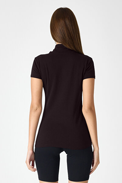 Malabadi Women's Brown Short Sleeve Half Turtleneck Modal Body 1043