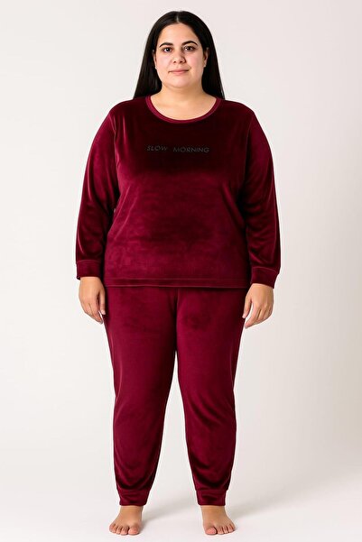 Pemilo Women's plus size 13212 velvet pajama set - plum