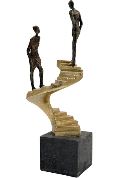 B&D Modern Abstract Spiral Staircase Sculpture, Bronze & Gold with Black Base